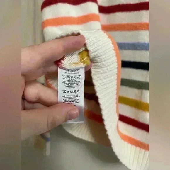 LOFT - Fuzzy Multicolor Striped Ribbed Trim Pullover Sweater - Size XS - Picture 4 of 5